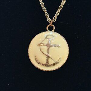 Vintage Enamel Anchor Pendant on Long Chain